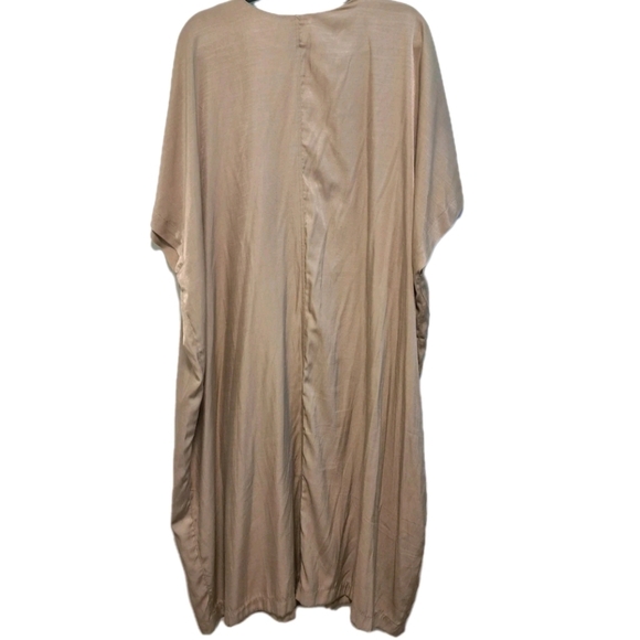 H&M Satin Kaftan Dress Beige V-Neck Midi Drapey Slouchy Oversized Boho Sz XXL - Picture 8 of 11